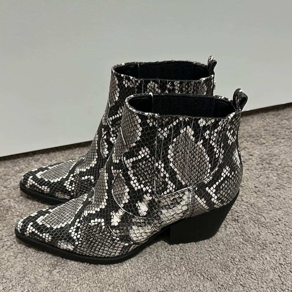 Sam Edelman Black and Gray Ankle Booties with Snakeskin Print
